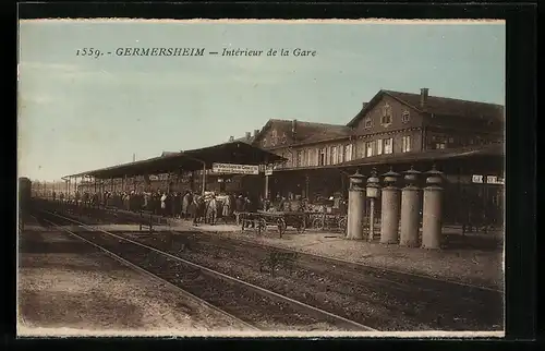 AK Germersheim, Bahnhof von der Gleisseite betrachtet