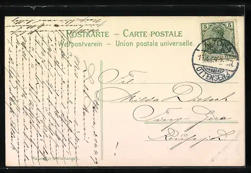 Lithographie Plön, Blick über den See auf die Stadt