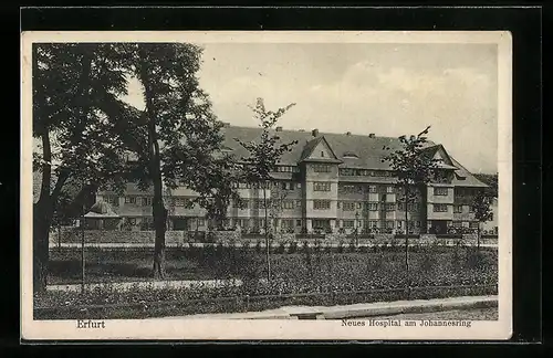 AK Erfurt, Neues Hospital am Johnnesring von der Strasse gesehen