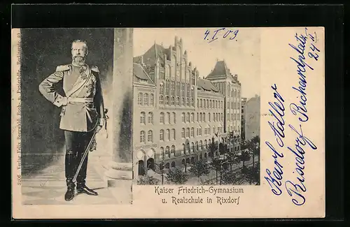 AK Berlin-Neukölln, Kaiser Friedrich-Gymnasium, Friedrich Wilhelm III. von Preussen