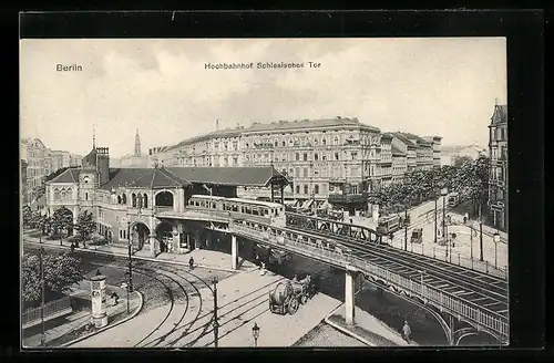 AK Berlin-Kreuzberg, Strassenpartie am Hochbahnhof Schlesisches Tor