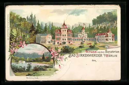 Lithographie Bad Birkenwerder, Bodden-See, Sanatorium