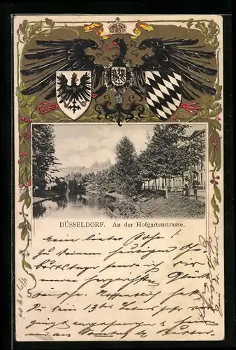 Passepartout-Lithographie Düsseldorf, An der Hofgartenstrasse, Wappen