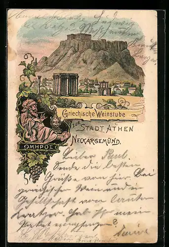 Lithographie Neckargemünd, Griechische Weinstube zur Stadt Athen