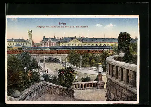 AK Erfurt, Aufgang zum Stadtpark mit Blick nach dem Bahnhof