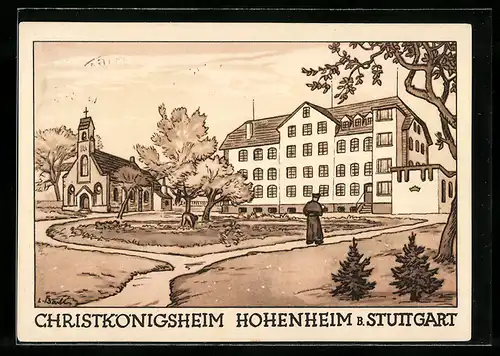 Künstler-AK Stuttgart, Christkönigsheim Hohenheim