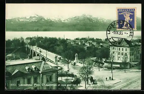 AK Lausanne, Pont Chauderon et vue sur les Alpes de Savoie