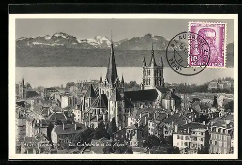 AK Lausanne, La Cathedrale et les Alpes