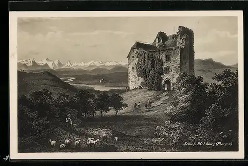 Künstler-AK Habsburg, Schloss Habsburg im Aargau
