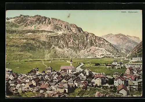 AK Andermatt, Gesamtansicht mit Bergen