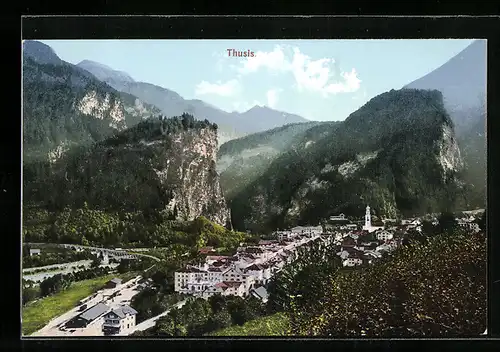 AK Thusis, Totalansicht von einem Berg aus gesehen