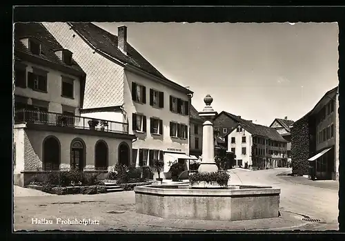 AK Hallau, Der Frohnhofplatz mit Buchbinderei-Papeterie Handlung