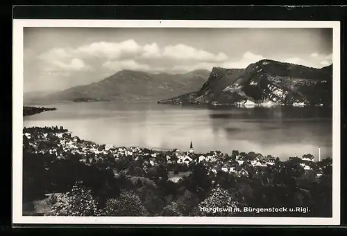 AK Hergiswil, Gesamtansicht mit Bürgenstock und Rigi