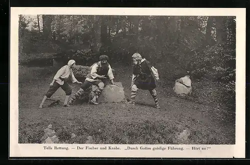 AK Interlaken, Tell-Freilicht-Spiele, Tells Rettung, Der Fischer und der Knabe