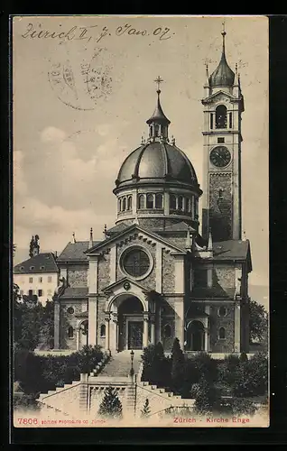 AK Zürich, Blick auf die Kirche Enge