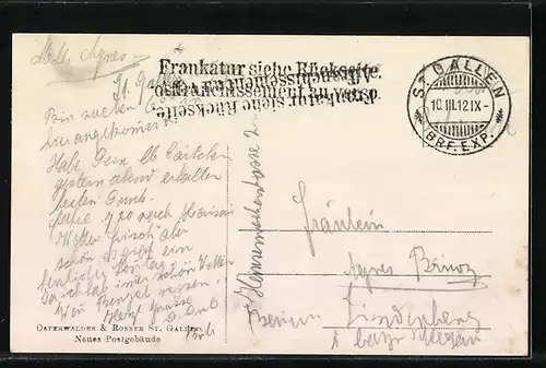 Passepartout-AK St. Gallen, Modell des neuen Postgebäudes, Edelweiss