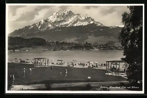 AK Luzern, Strandbad Lido mit Pilatus