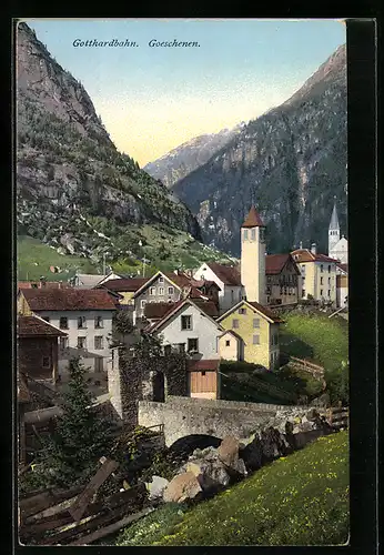 AK Goeschenen, Ortsansicht aus der Vogelschau