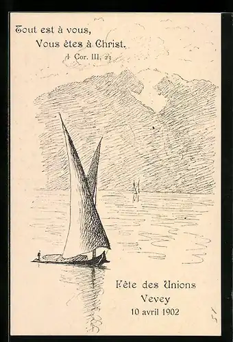 Künstler-AK Vevey, Fete des Unions 1902, Segelpartie