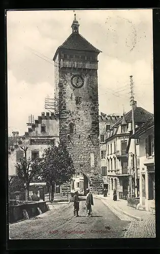 AK Rheinfelden, Blick zum Obertorturm mit Weinhandlung Gasthaus zum Kranz