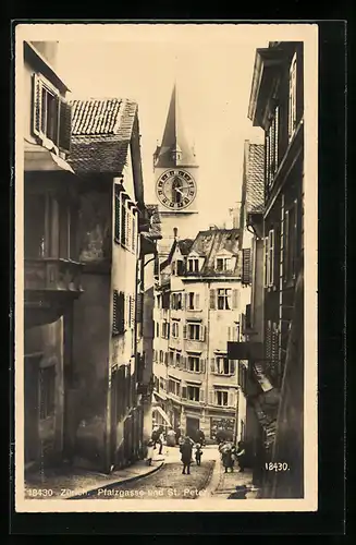 AK Zürich, Pfalzgasse und St. Peter