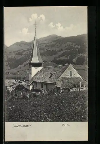 AK Zweisimmen, Kirche mit Umgebung