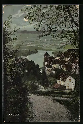 AK Brugg, Blick auf die Stadt in der Nacht