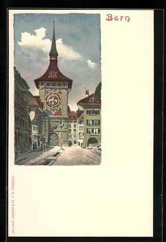 Lithographie Bern, Strasse zum Turm hin