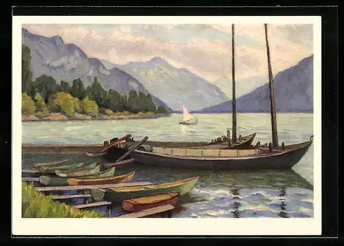 Künstler-AK Jean Zeltner: Lac Léman, Bootsanleger