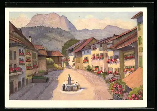 Künstler-AK Jean Zeltner: Gruyéres et le Moléson