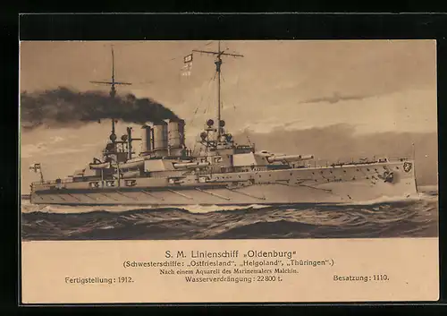 AK SM Linienschiff Oldenburg auf See