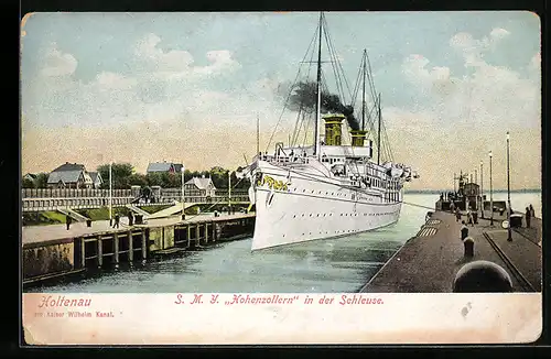 AK Holtenau, Kriegsschiff S. M. Y. Hohenzollern in der Schleuse
