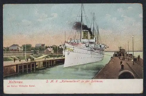 AK Holtenau, Kriegsschiff S. M. Y. Hohenzollern in der Schleuse