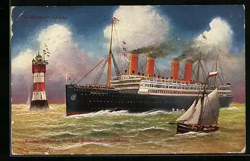 AK Passagierschiff Kaiser Wilhelm II. passiert den Rote Sand Leuchtturm