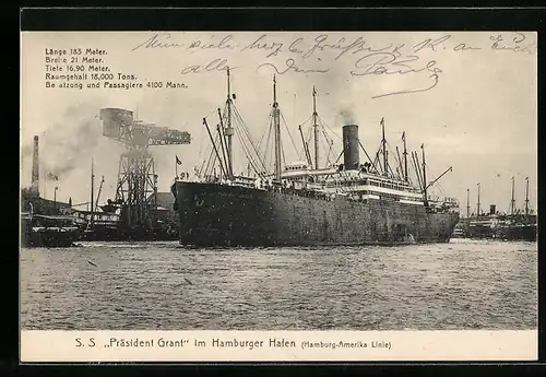AK Passagierschiff SS Präsident Grant im Hamburger Hafen