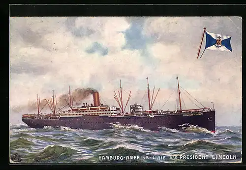 AK Passagierschiff S. S. President Lincoln auf hoher See, Flagge