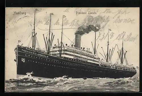 AK Passagierschiff Präsident Lincoln auf See