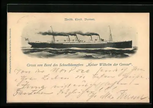 Lithographie Schnelldampfer Kaiser Wilhelm der Grosse