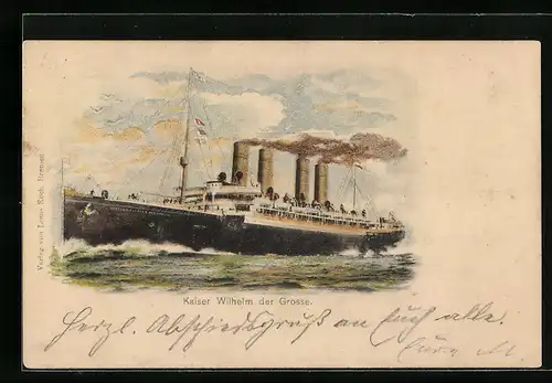 Lithographie Passagierschiff Kaiser Wilhelm der Grosse