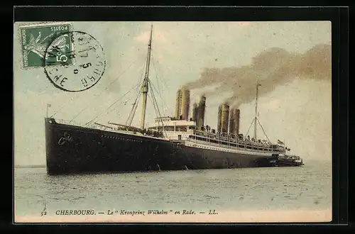 AK Cherbourg, Le Kronprinz Wilhelm en Rade, Passagierschiff