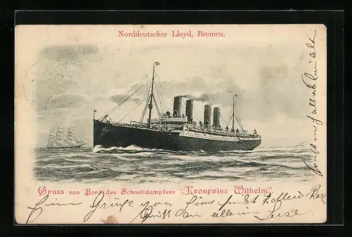 Lithographie Schnelldampfer Kronprinz Wilhelm