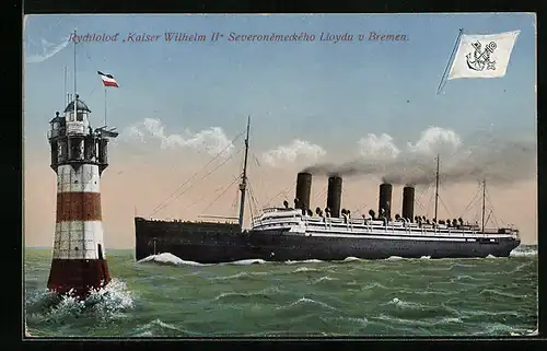AK Passagierschiff Schnelldampfer Kaiser Wilhelm II. am Leuchtturm