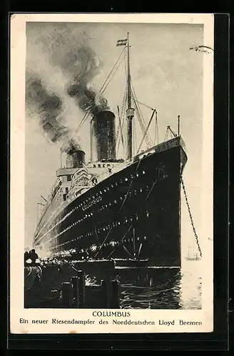AK Passagierschiff Columbus des Norddeutschen Lloyd Bremen