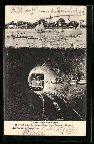 AK Berlin, U-Bahn-Tunnel unter der Spree, Blick nach Stralau