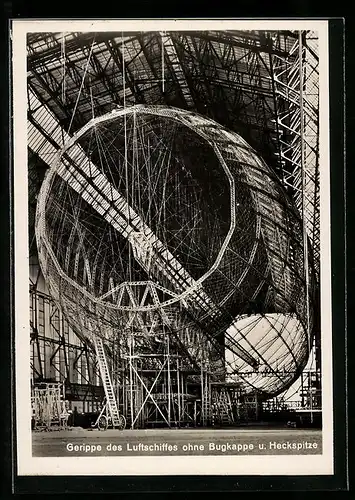 AK Zeppelin im Bau, Gerippe des Luftschiffes