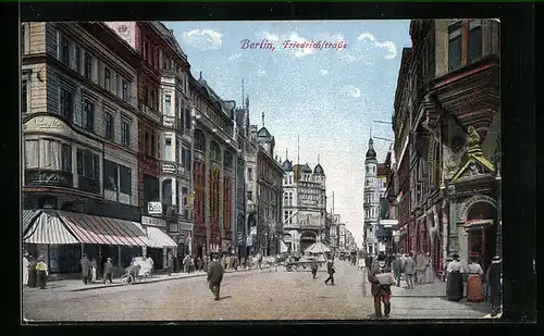 AK Berlin, Geschäfte an der Friedrichstrasse / Ecke Taubenstrasse