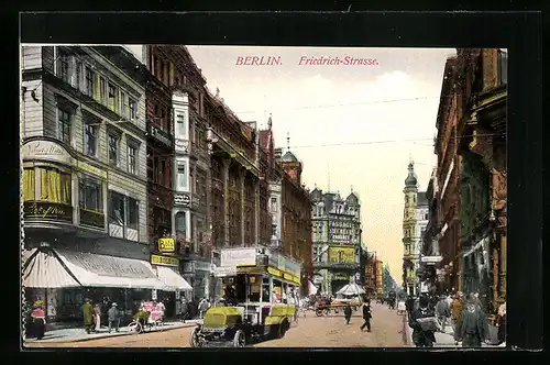 AK Berlin, Friedrichstrasse, Ecke Taubenstrasse mit Busverkehr