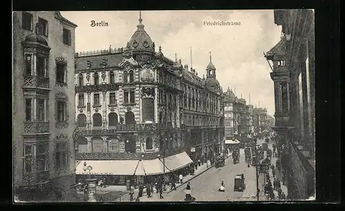 AK Berlin, Friedrichstrasse Ecke Taubenstrasse mit Geschäften