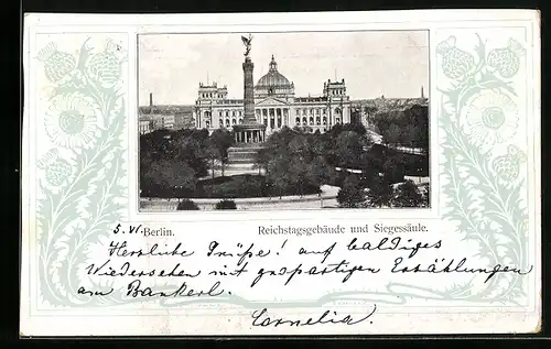 AK Berlin, Reichstagsgebäude und Siegessäule