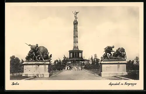 AK Berlin-Tiergarten, Siegessäule mit Tiergruppe